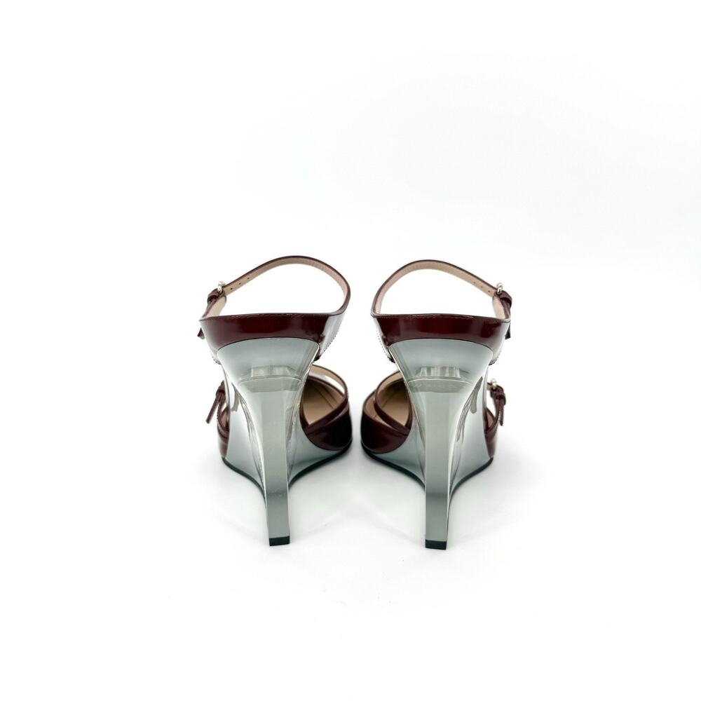 NIB Gucci Rosso Ancora Red 40 US 10 Buckle Strap Transparent Wedge Mule Sandals - Picture 12 of 15